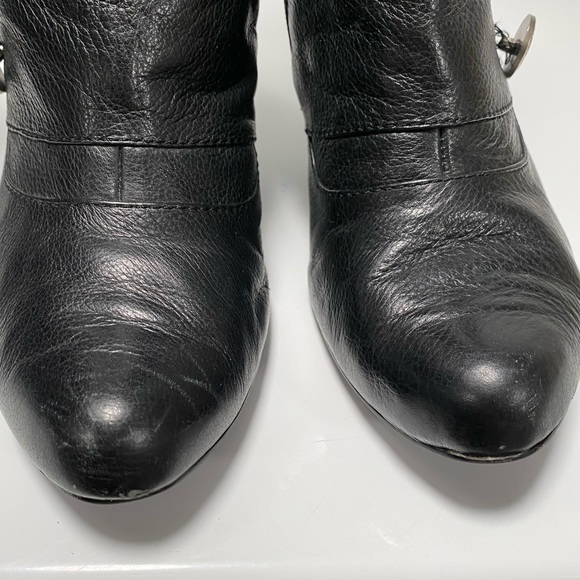 Black leather wedge heel tall boots with button detailing - Picture 5 of 16